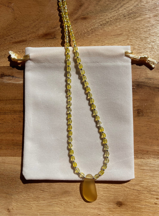 Crystal Beaded Sea glass Necklace - Lemon