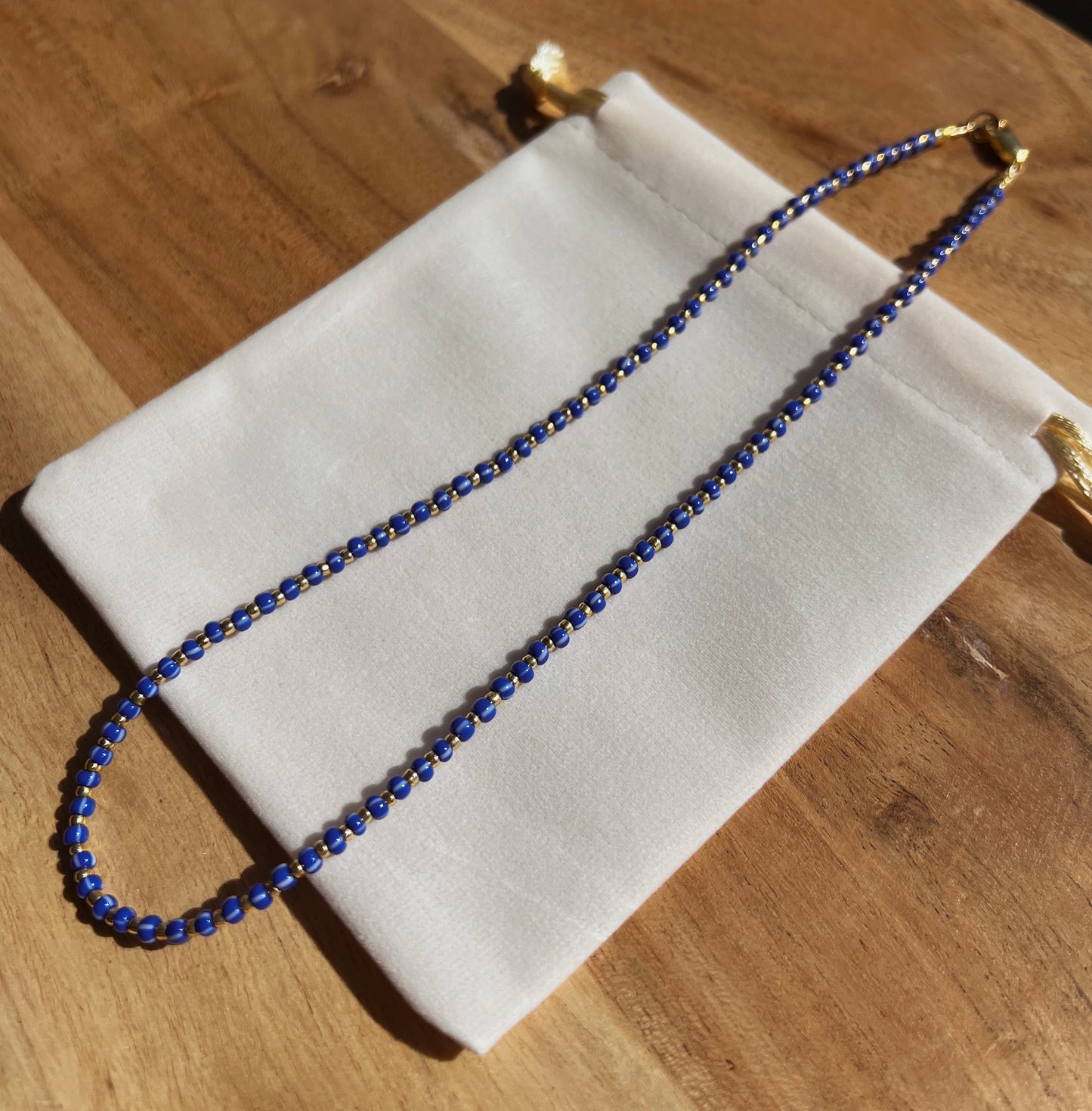 Striped Beaded Choker - Blue