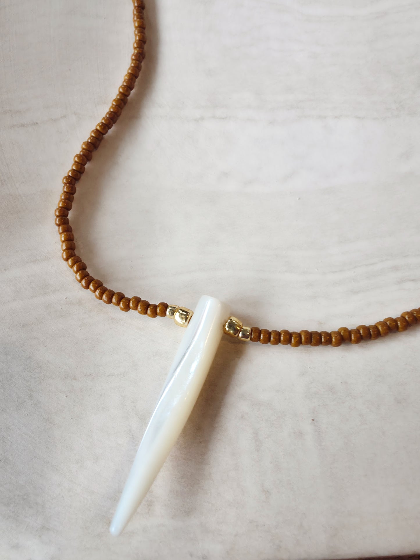 Tusk Beaded Necklace - Tan
