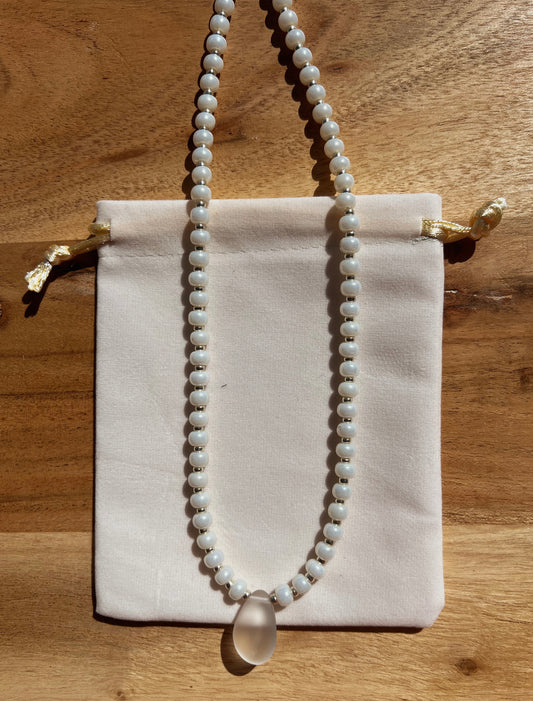 Beaded Sea glass Necklace - Frost