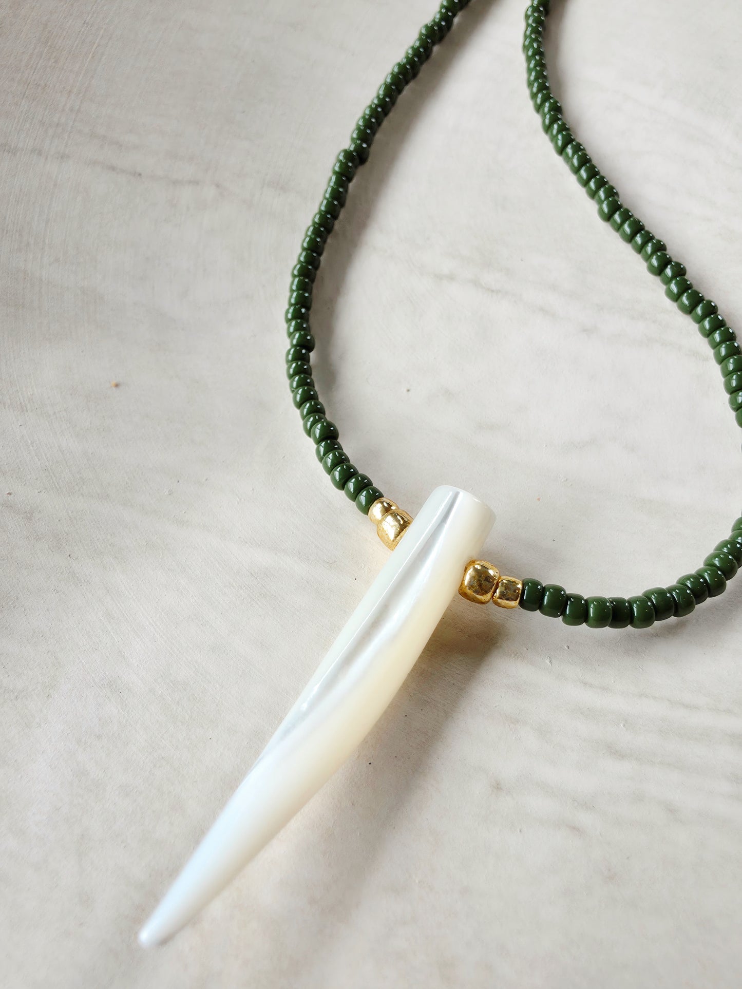 Tusk Beaded Necklace - Olive
