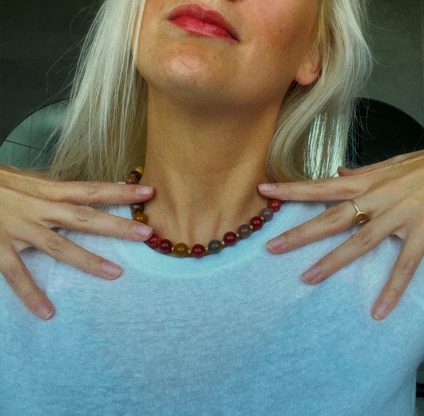 Bold Gemstone Beaded Necklace - Mookaite