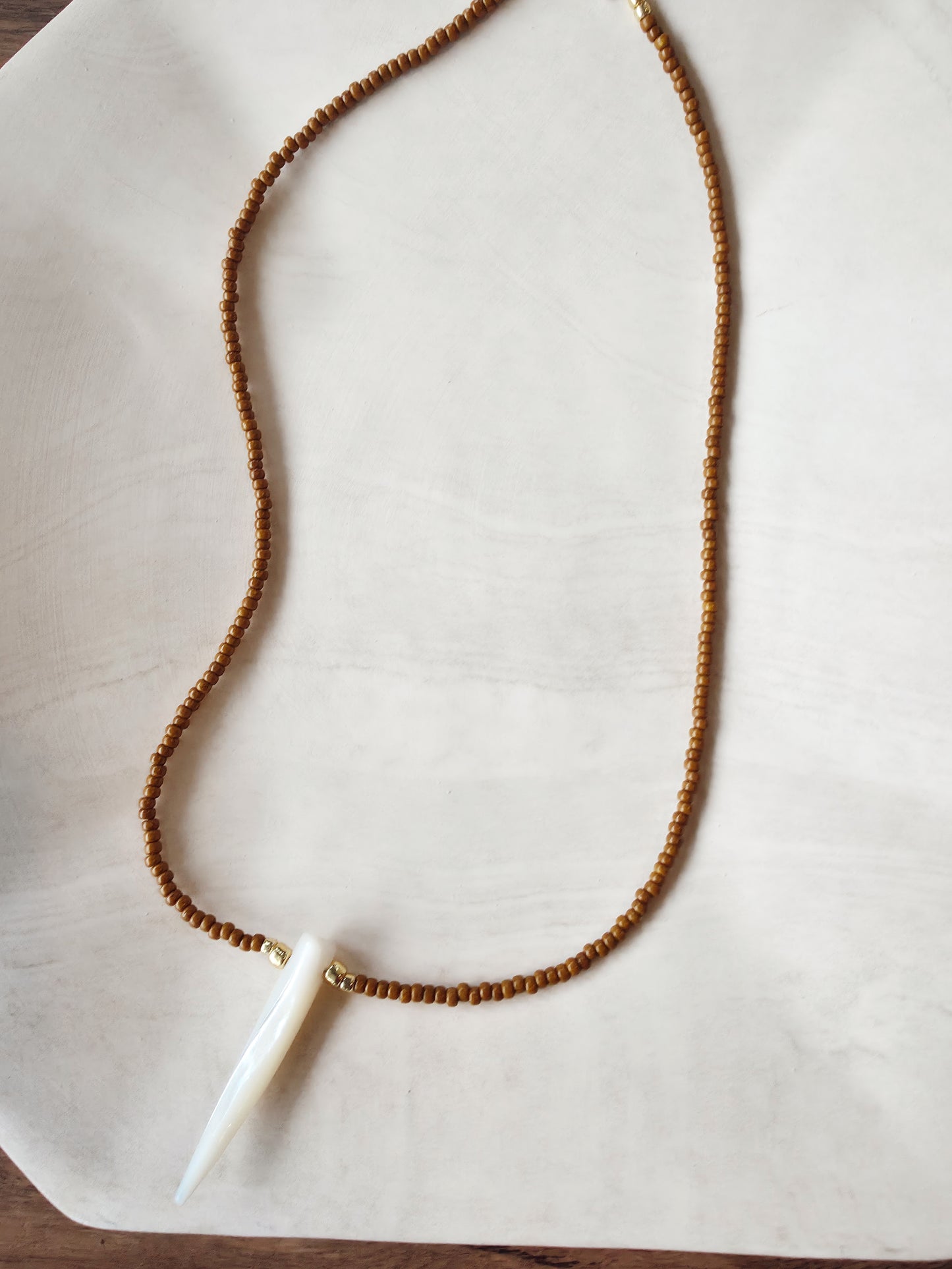 Tusk Beaded Necklace - Tan
