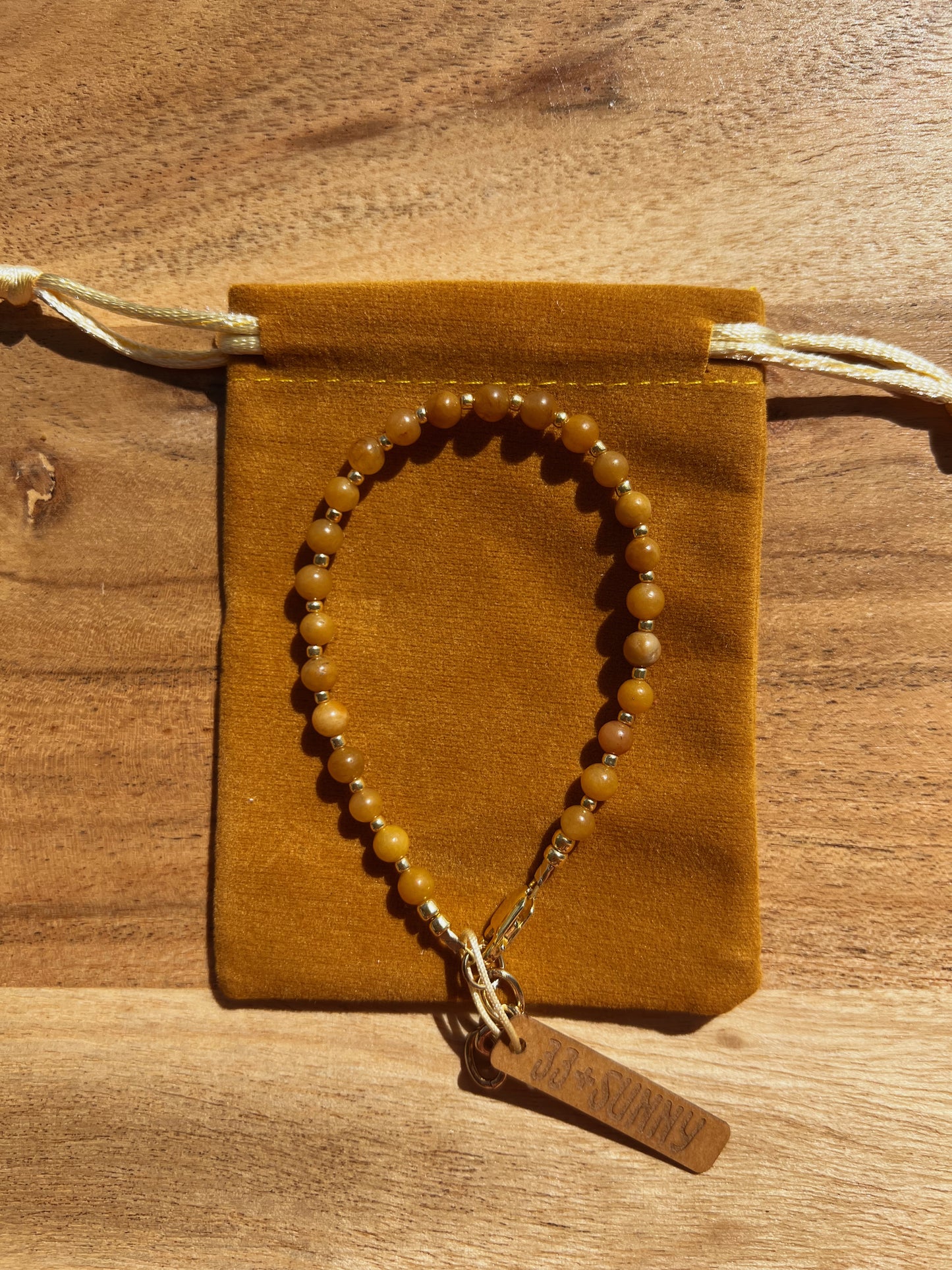 Gemstone Beaded Bracelet - Honey Jade