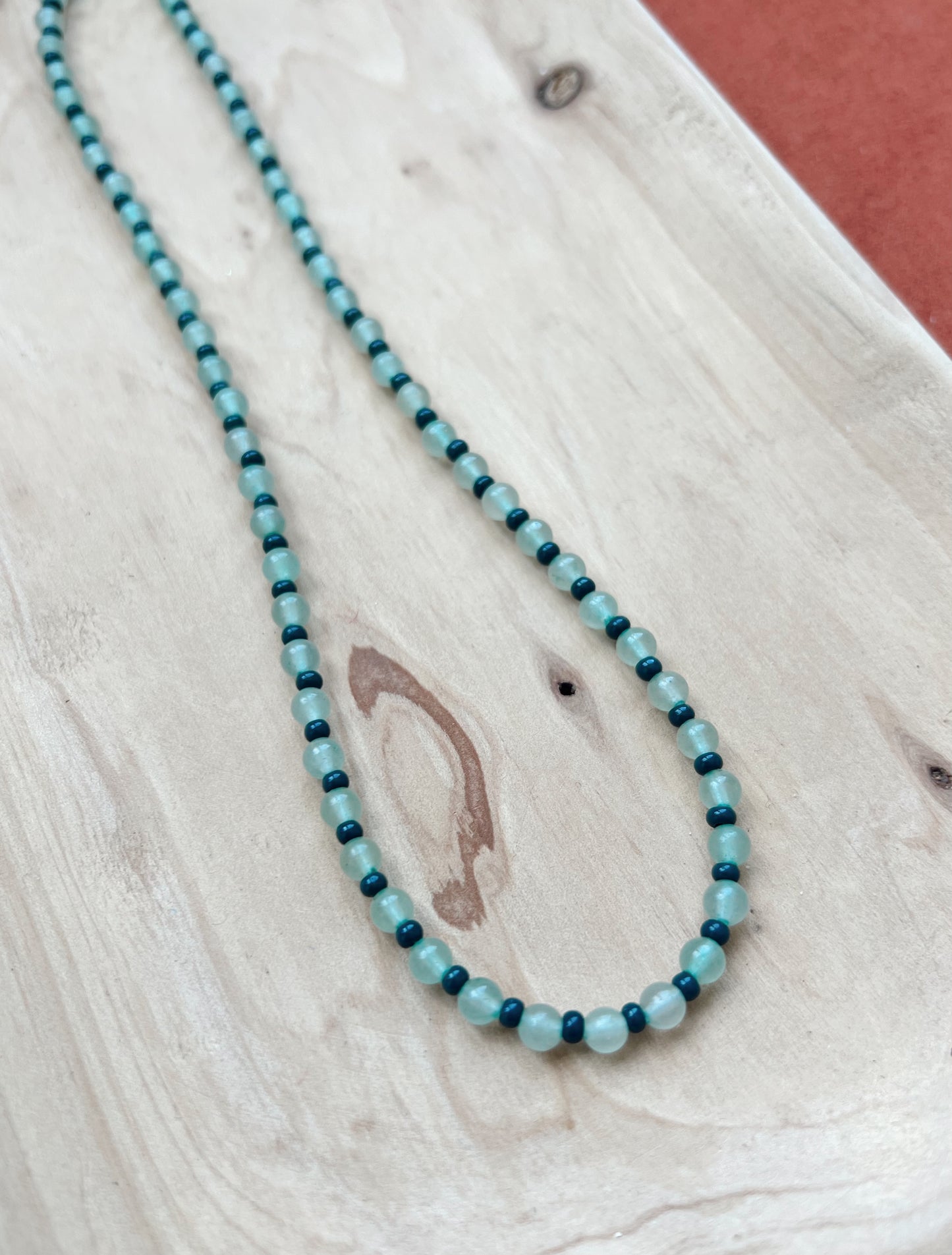 Long Length Gemstone Beaded Necklace - Green Aventurine