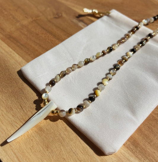 Tusk Beaded Necklace - Natural Shell