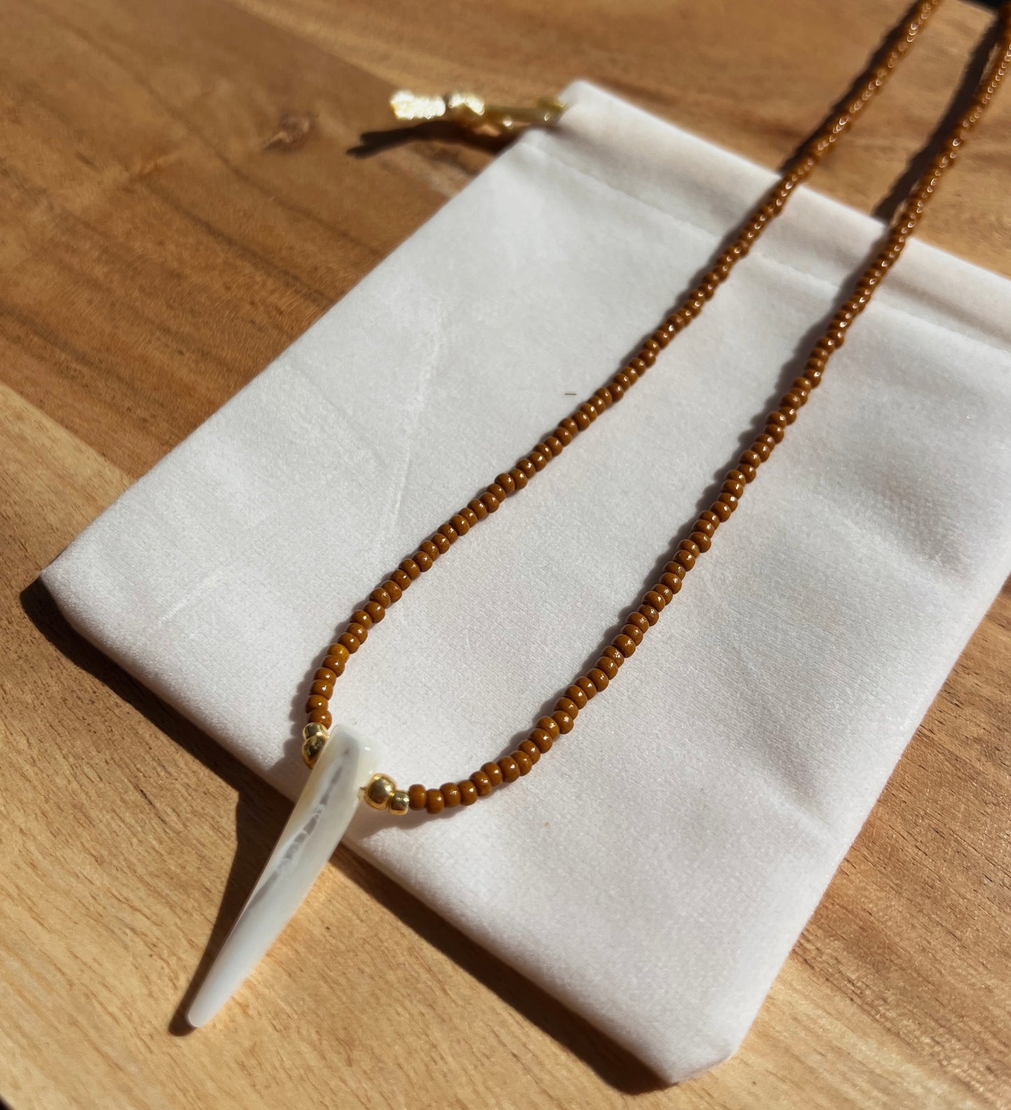 Tusk Beaded Necklace - Tan