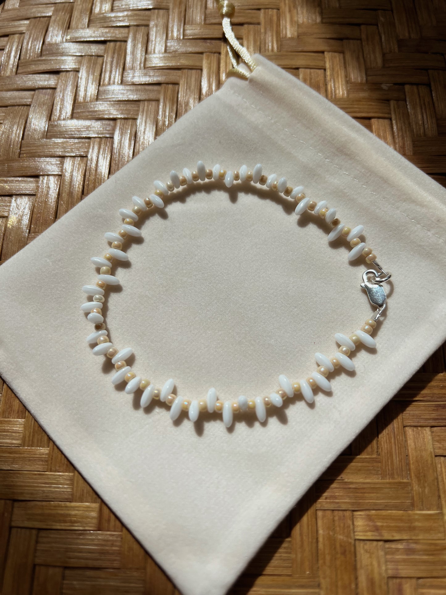 Gypsy Beaded Anklet - Beige  image 1