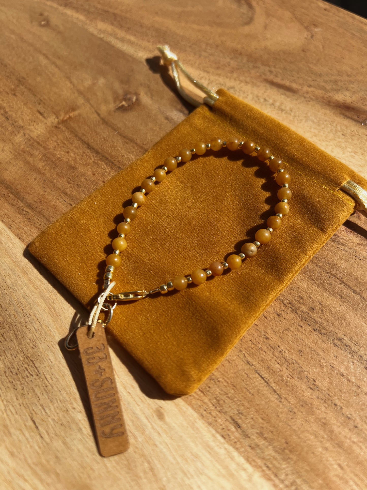 Gemstone Beaded Bracelet - Honey Jade