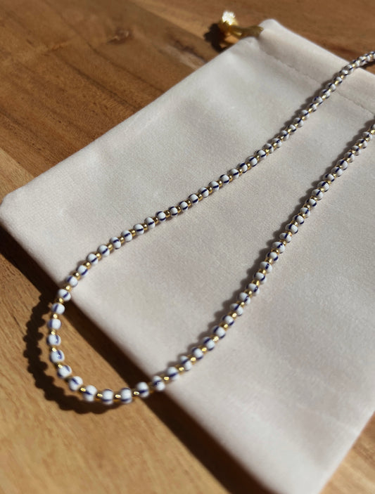 Striped Beaded Choker - White