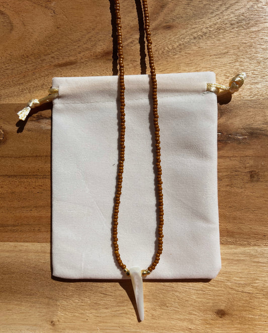 Tusk Beaded Necklace - Tan