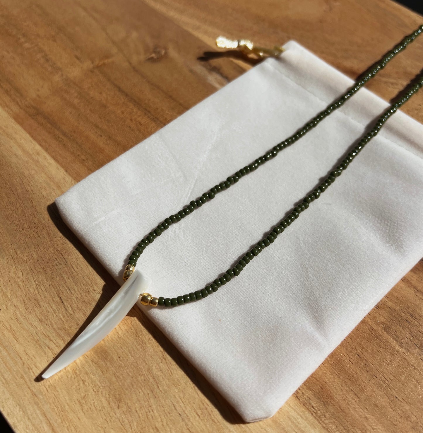 Tusk Beaded Necklace - Olive