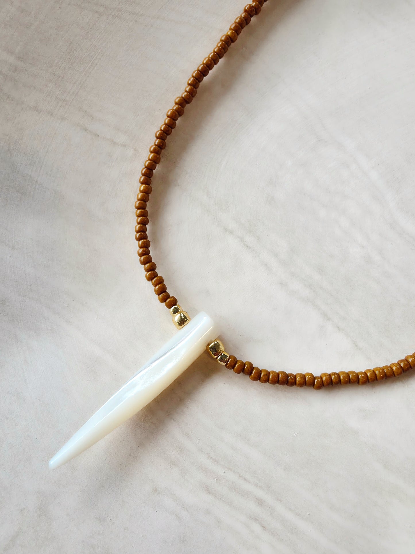 Tusk Beaded Necklace - Tan