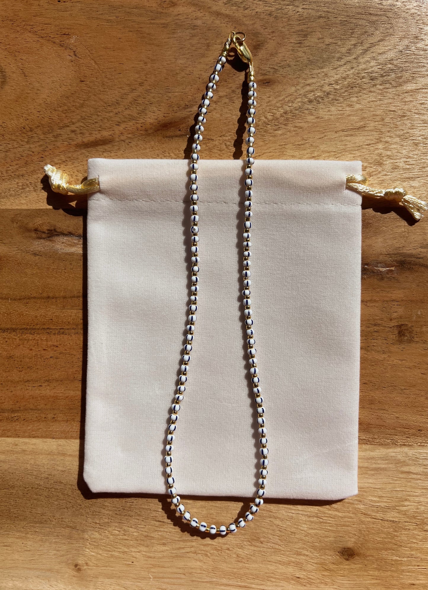 Striped Beaded Choker - White