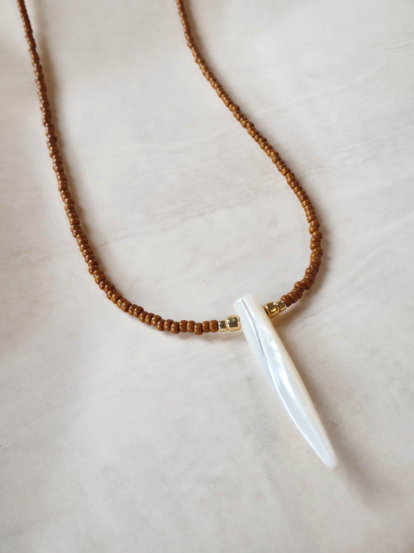 Tusk Beaded Necklace - Tan