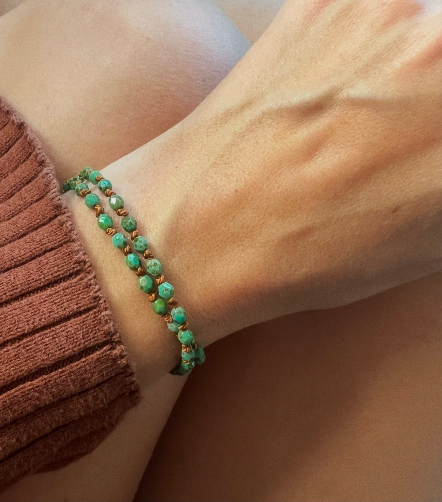 Beaded Silk Wrap Bracelet - Speckled Green