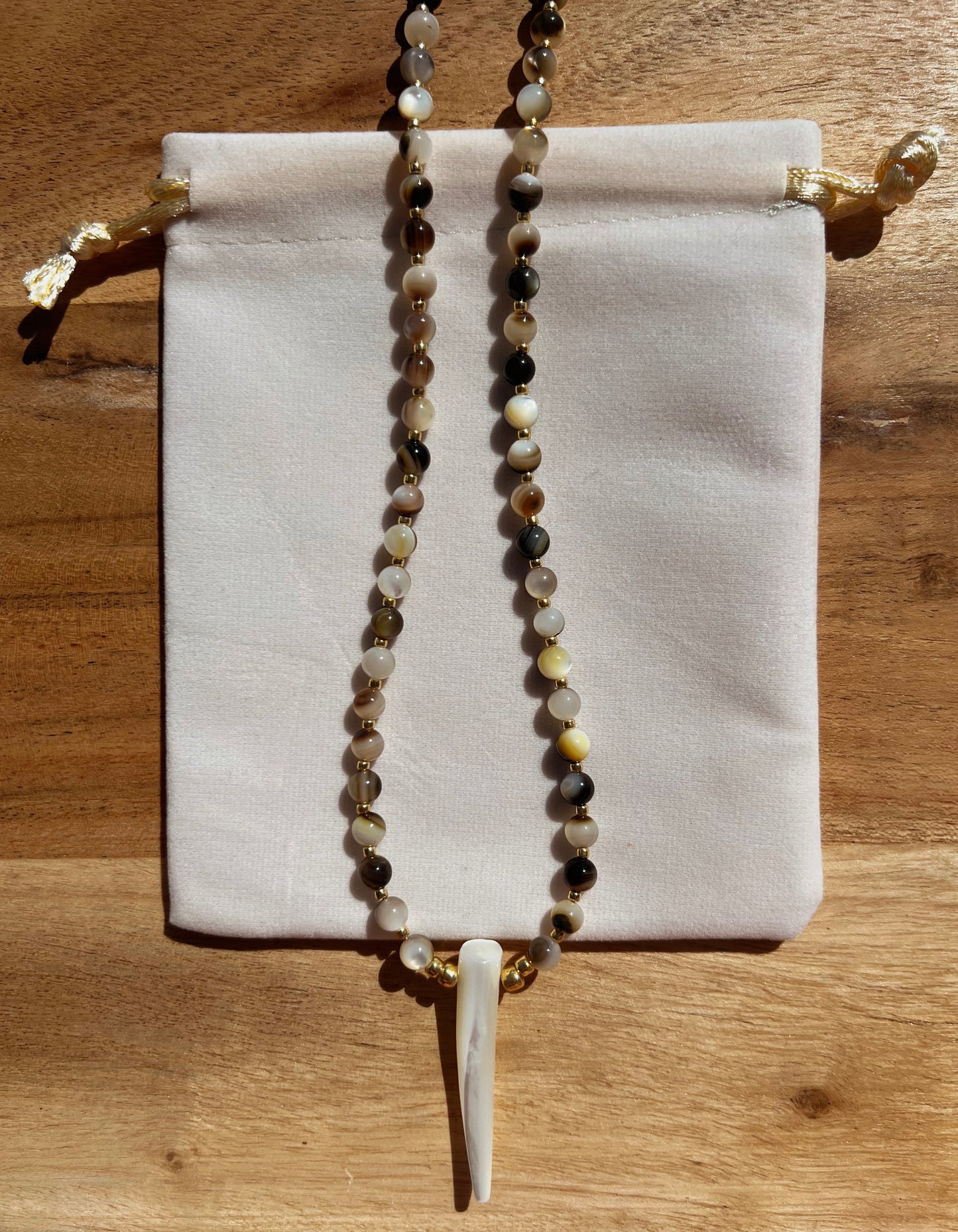 Tusk Beaded Necklace - Natural Shell