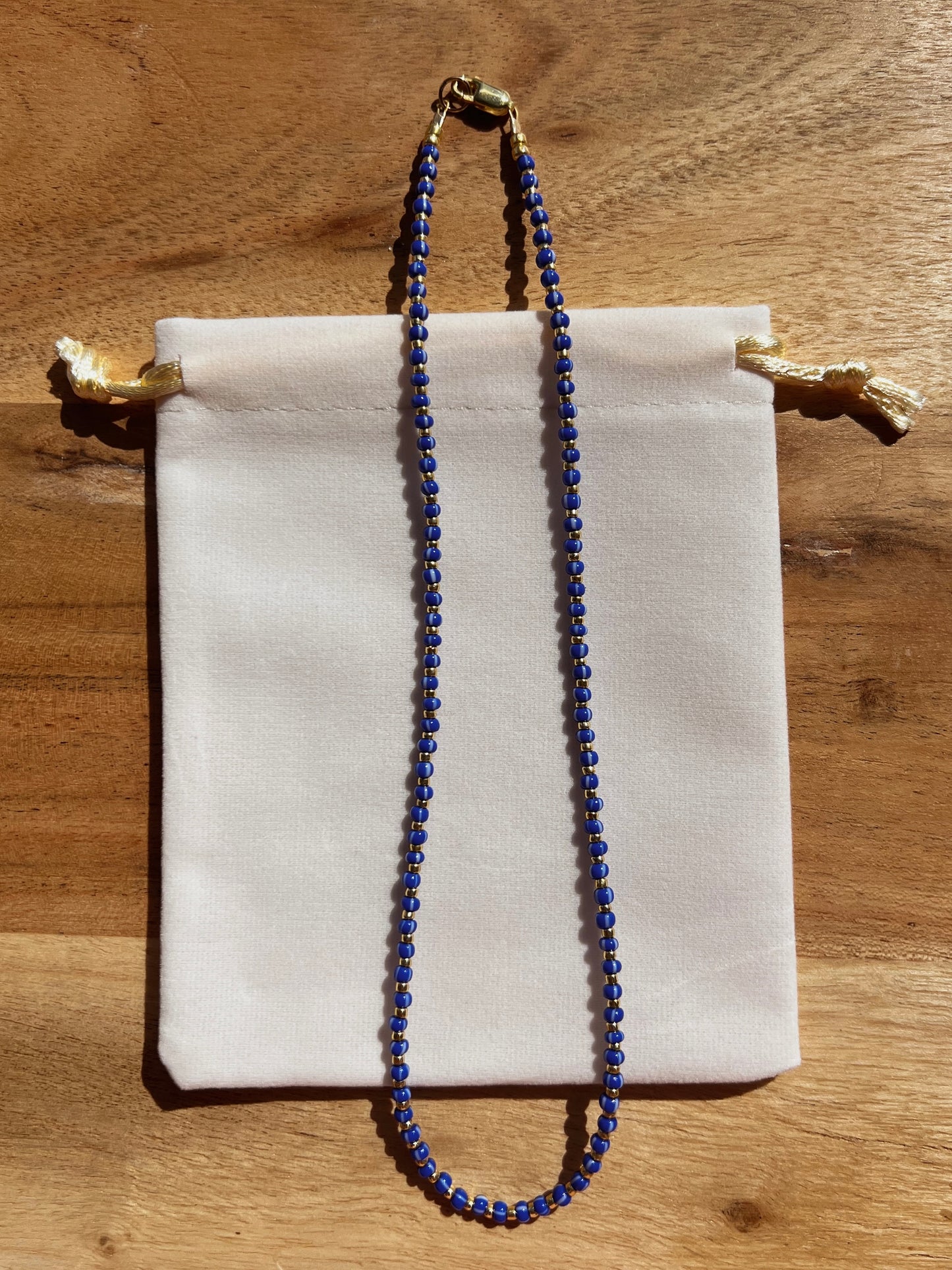 Striped Beaded Choker - Blue