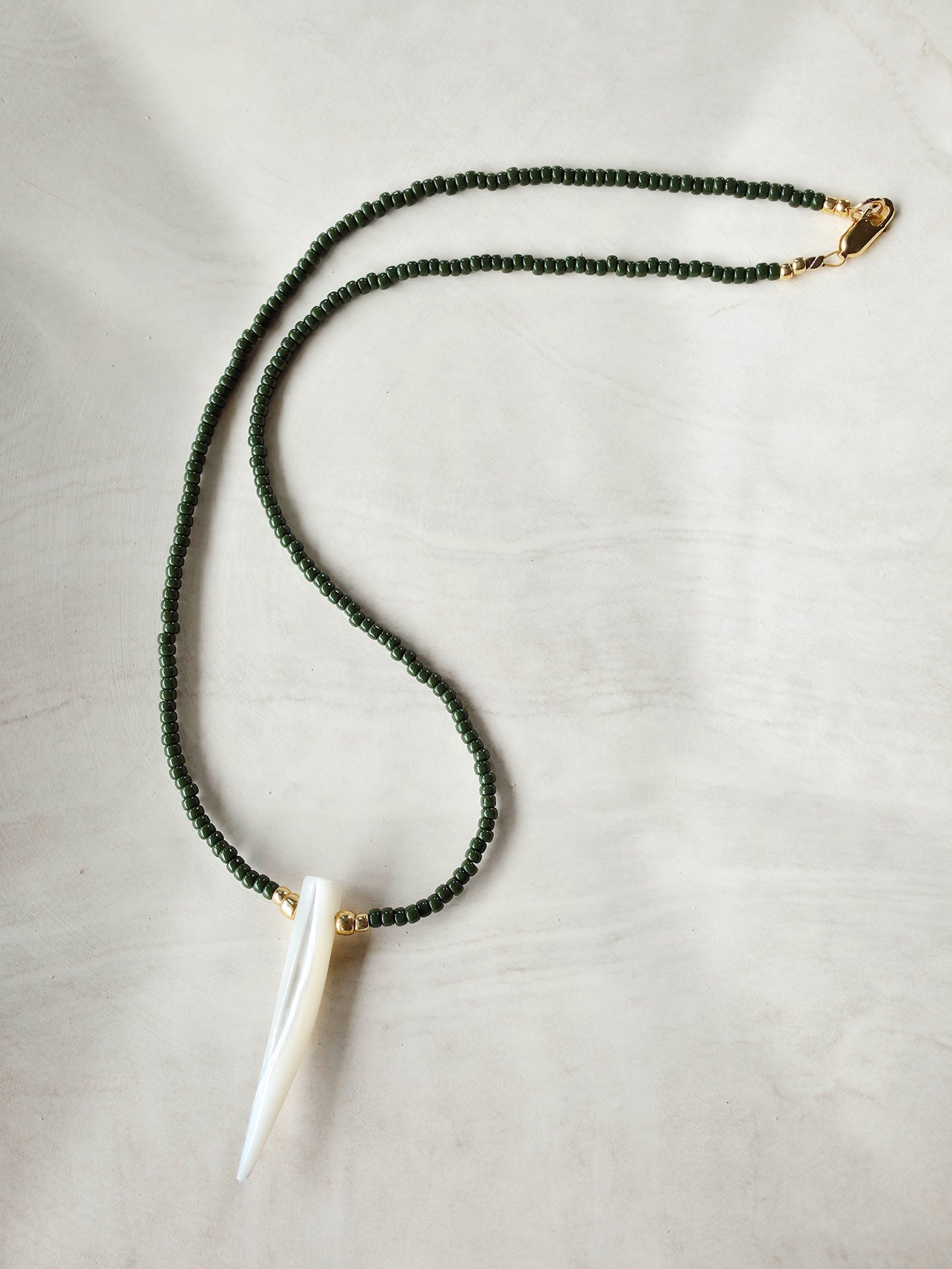 Tusk Beaded Necklace - Olive