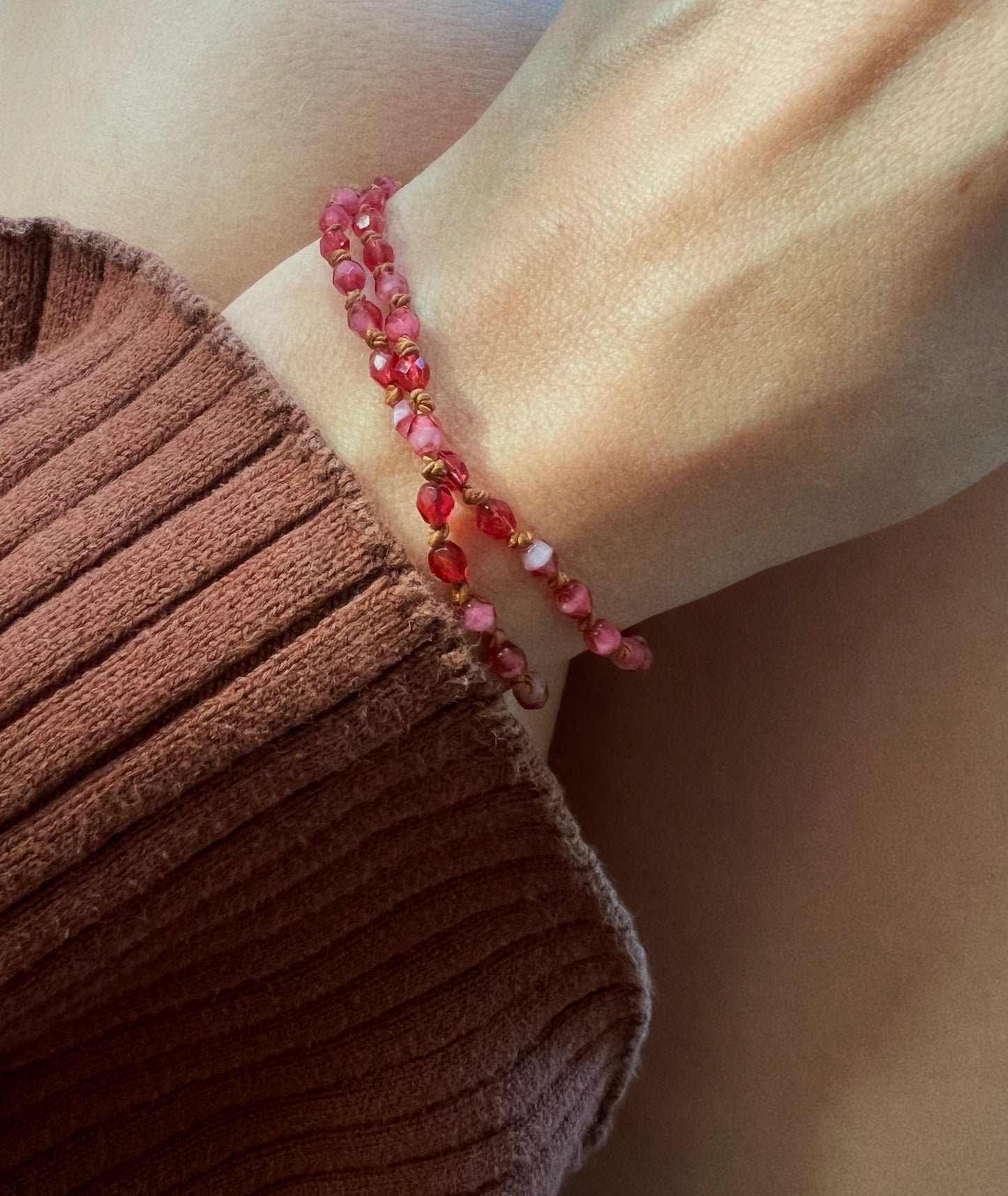 Beaded Silk Wrap Bracelet - Berry