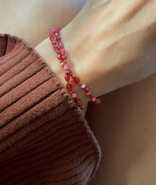 Beaded Silk Wrap Bracelet - Berry
